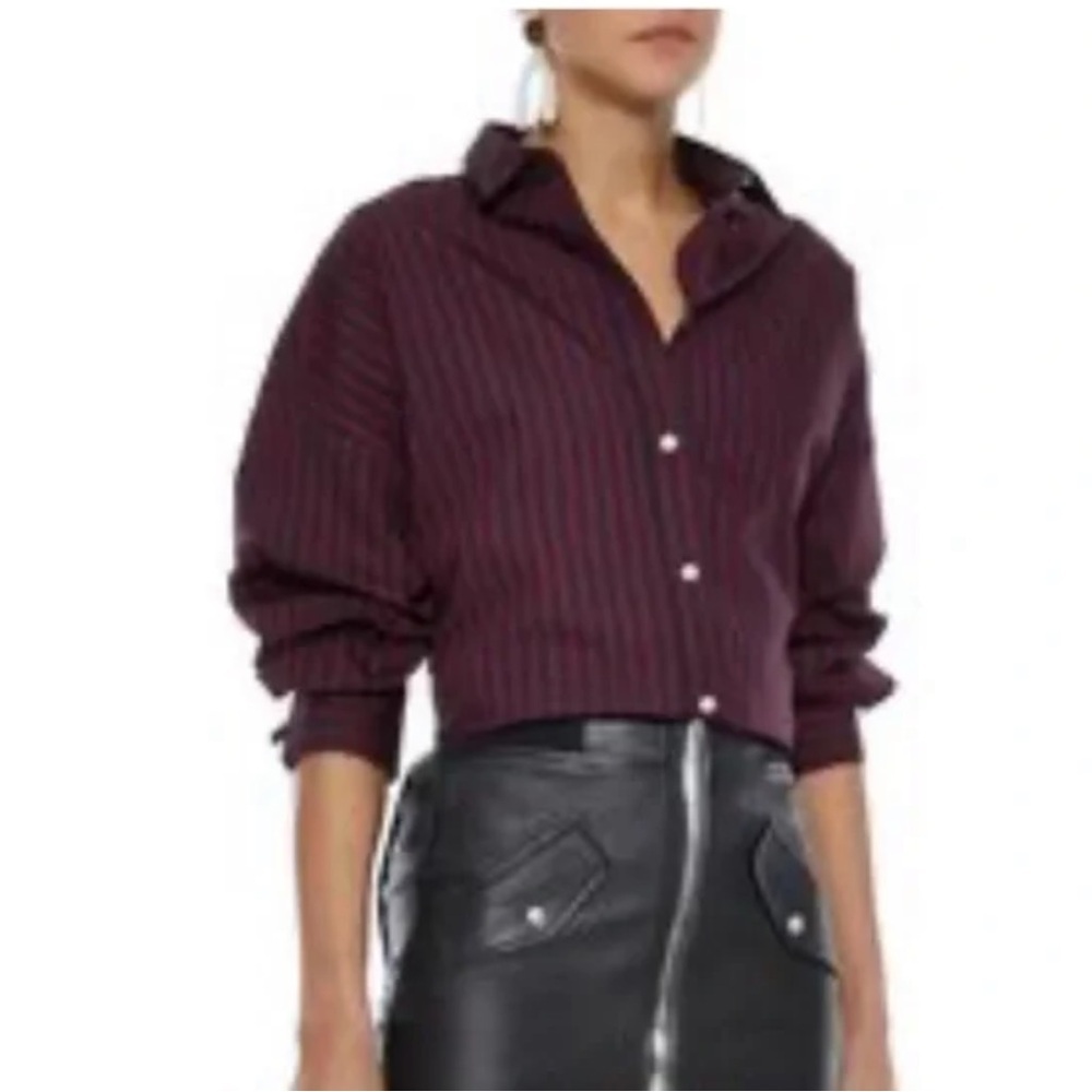 IRO CAMILLE Burgundy and Black Striped Casual Shirt. Size 42